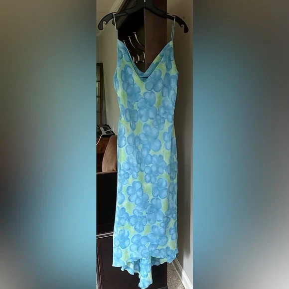 Y2K BE SMART Asymmetric Cowl Slip Maxi Dress Fairy Mermaid Coquette Floral Sz M - Picture 3 of 16